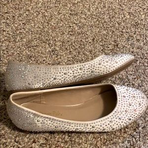 White bedazzled flats